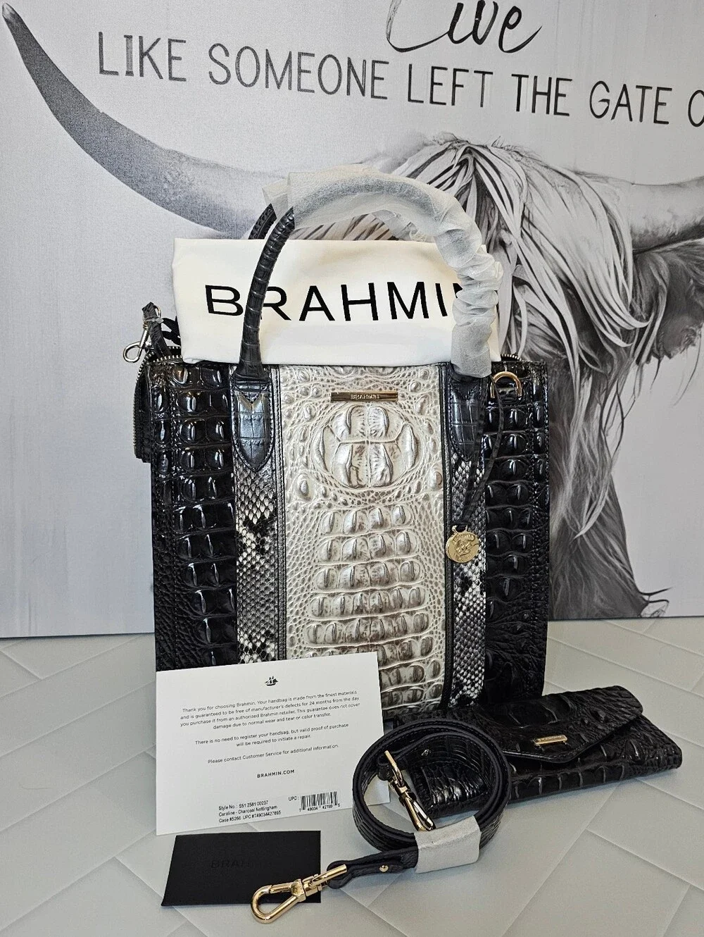 Brahmin Caroline Charcoal Nottingham + Veronica Wallet NWT Set